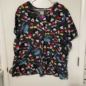 Disney Gray Mickey Mouse Print  short sleeve v neck healthcare scrub top 3XL